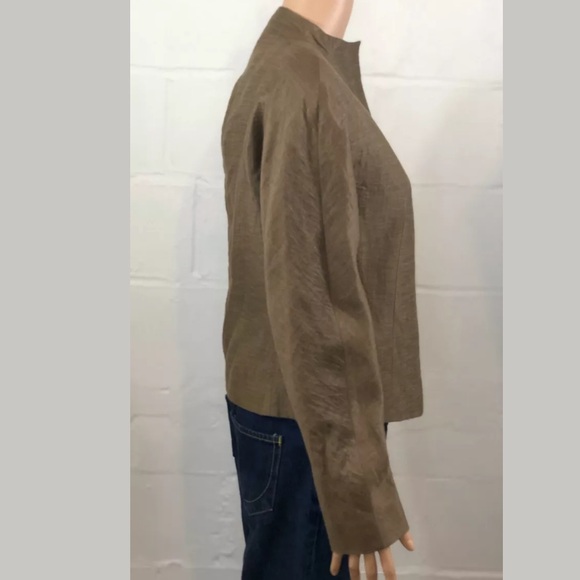 Lafayette 148 Linen Blend Jacket 4 Brown Zip Up - Picture 2 of 6